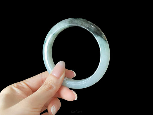 Blue Dark Flower · Nature Burmese Jadeite Peace Bangle (60mm)