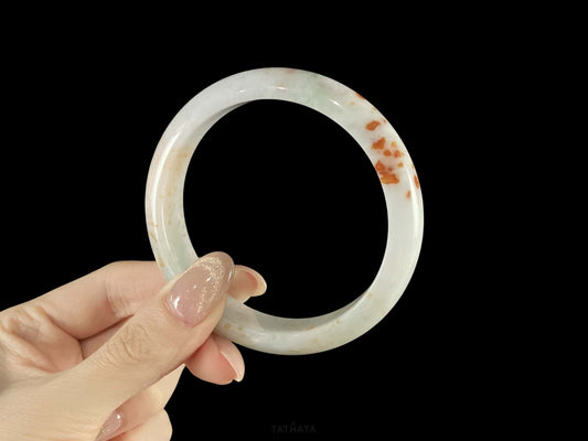 Auspicious Koi | Crimson Petals Fall Upon Frost · Nature Burmese Jadeite Peace Bangle