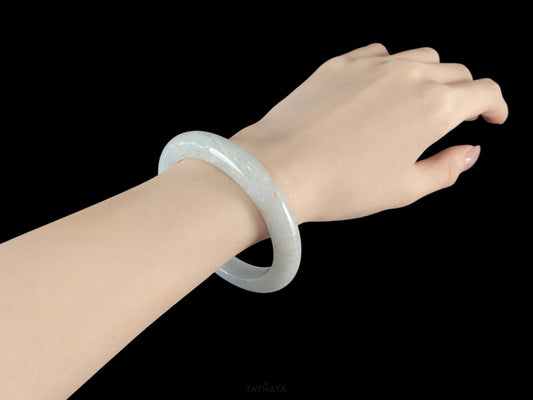 Golden Spots Beneath The Mist · Nature Burmese Jadeite Peace Bangle