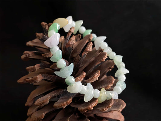 A multicolor wealth Yuanbao jadeite beads bracelet.