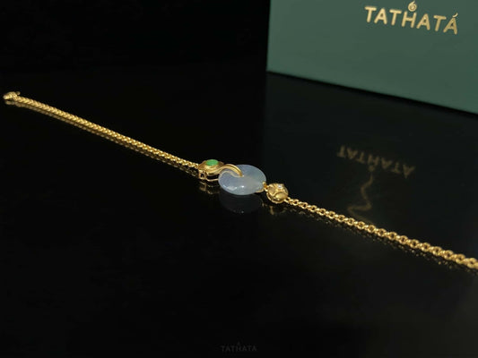Icy White Peace Buckle Ping An Kou · Natural Burmese Jadeite Bracelet