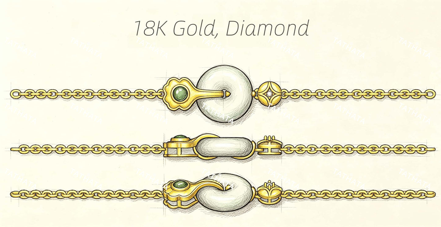 Icy White Peace Buckle Ping An Kou · Natural Burmese Jadeite Bracelet
