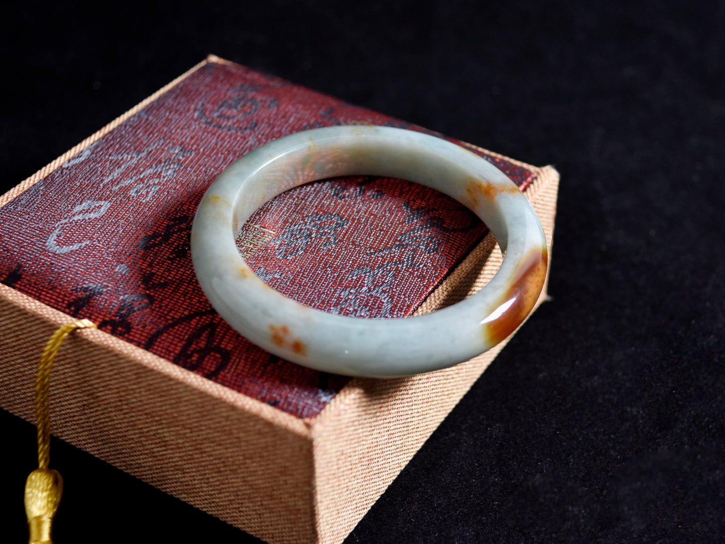 Flame in Stone · Red & Yellow Jadeite Bangle