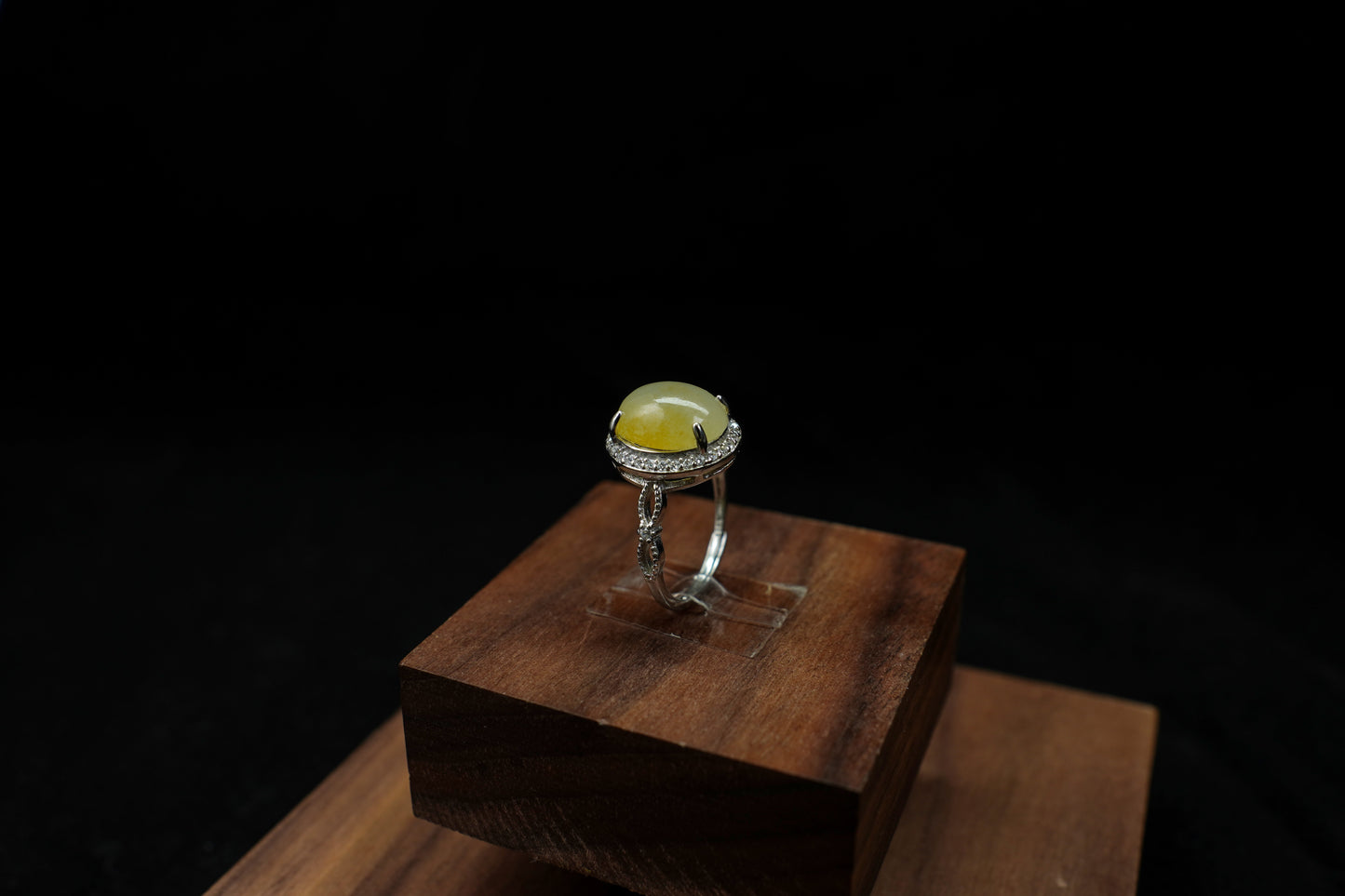 Golden Glow · Yellow Jadeite Cabochon Ring with Diamond Halo
