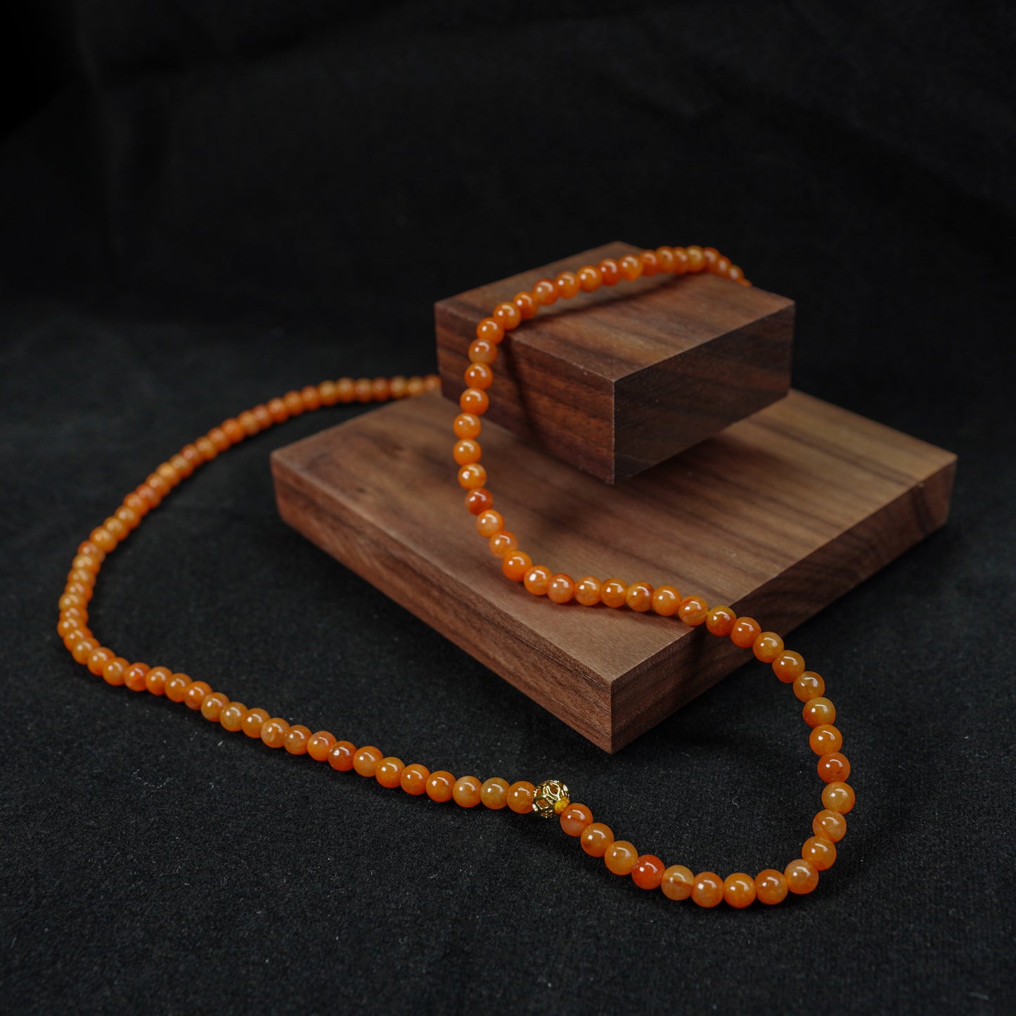 Golden Jadeite Fine Bead Long Necklace