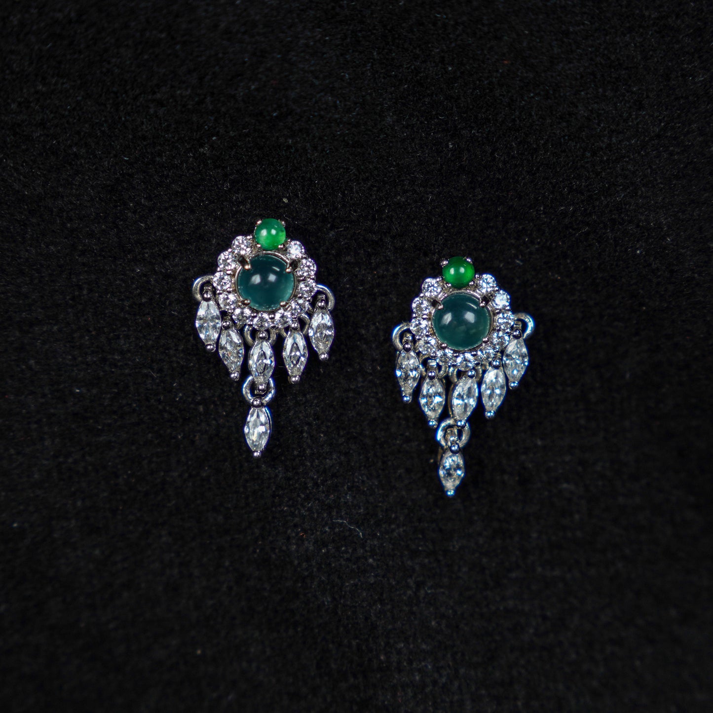 Icy Blue Jadeite and Fiery Green Drop Earrings