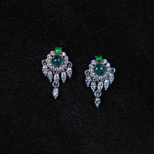 Icy Blue Jadeite and Fiery Green Drop Earrings