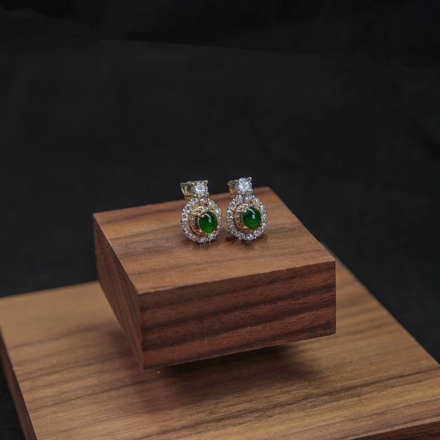 Imperial Green Jadeite Earrings with Full Diamond Halo