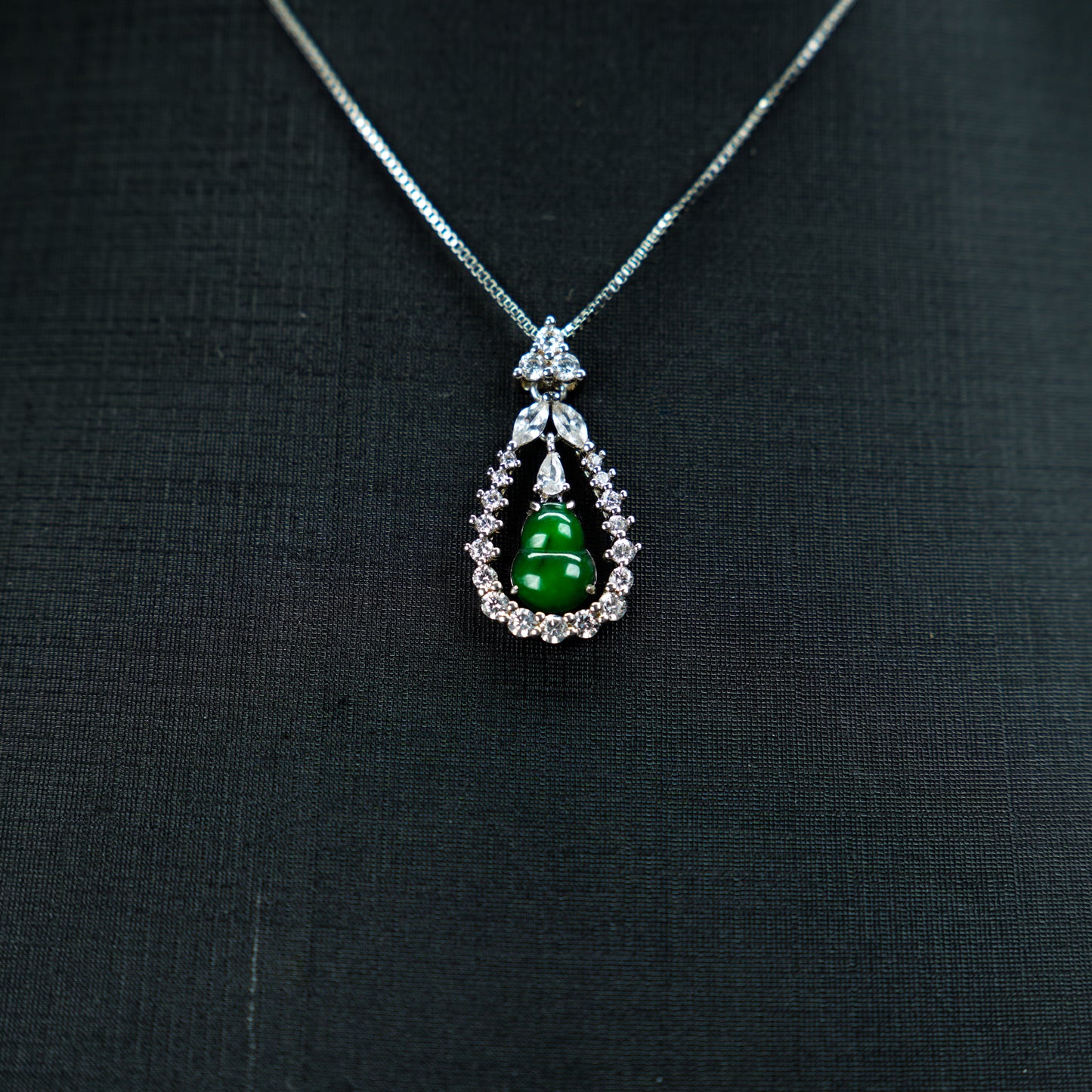 Jadeite Gourd Pendant with Cascading Diamond Halo
