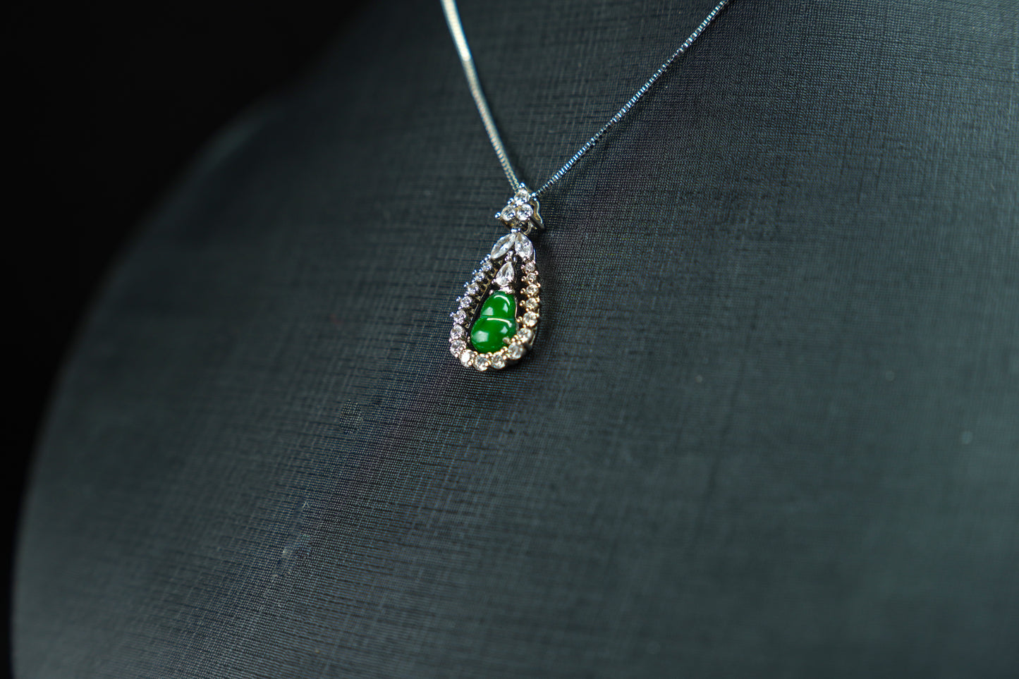 Jadeite Gourd Pendant with Cascading Diamond Halo