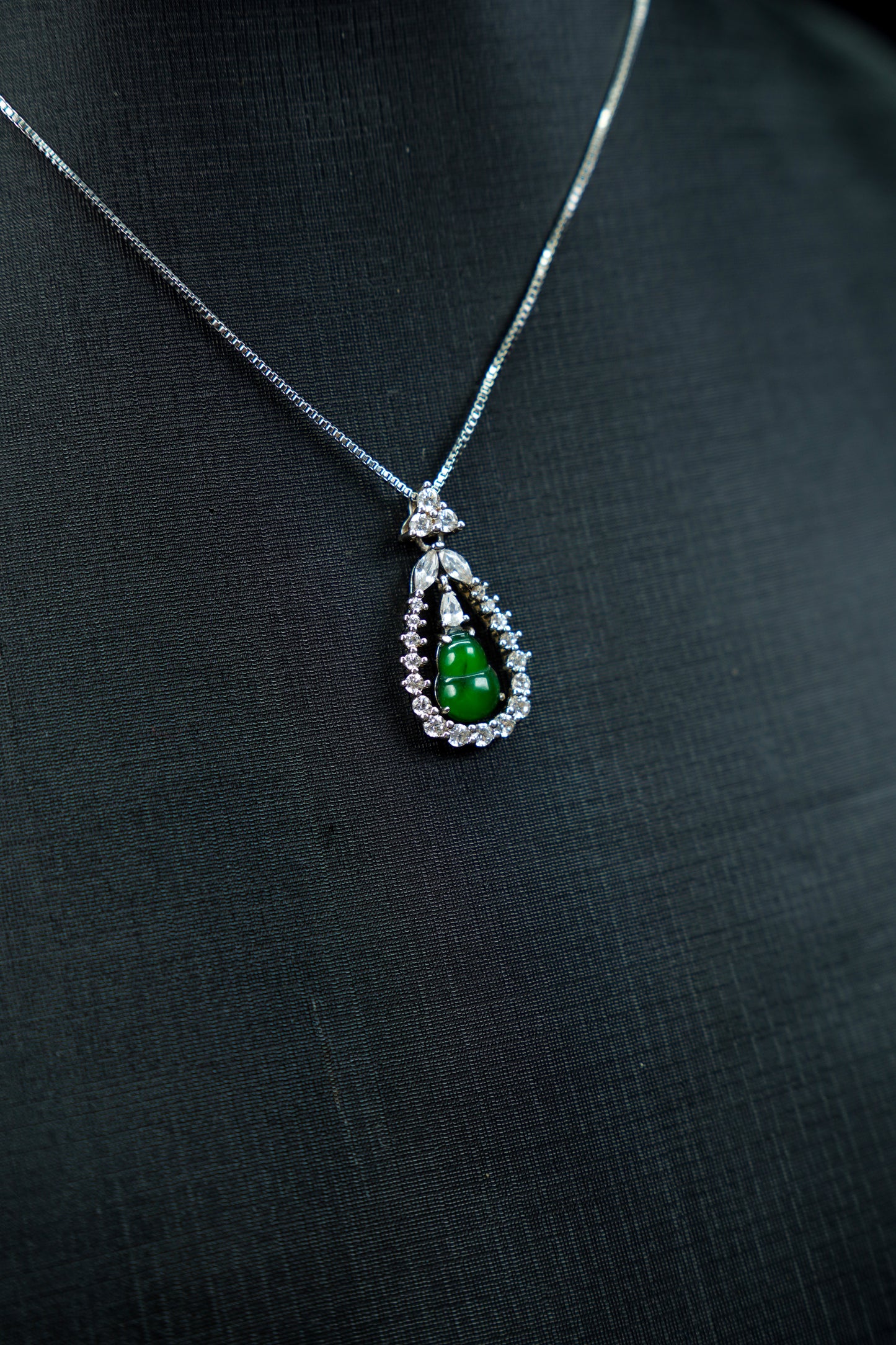 Jadeite Gourd Pendant with Cascading Diamond Halo