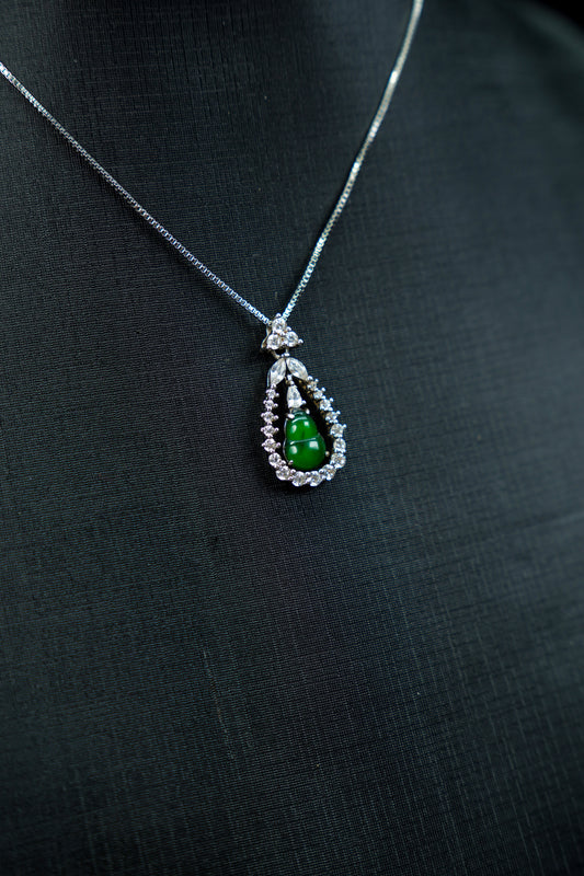 Jadeite Gourd Pendant with Cascading Diamond Halo