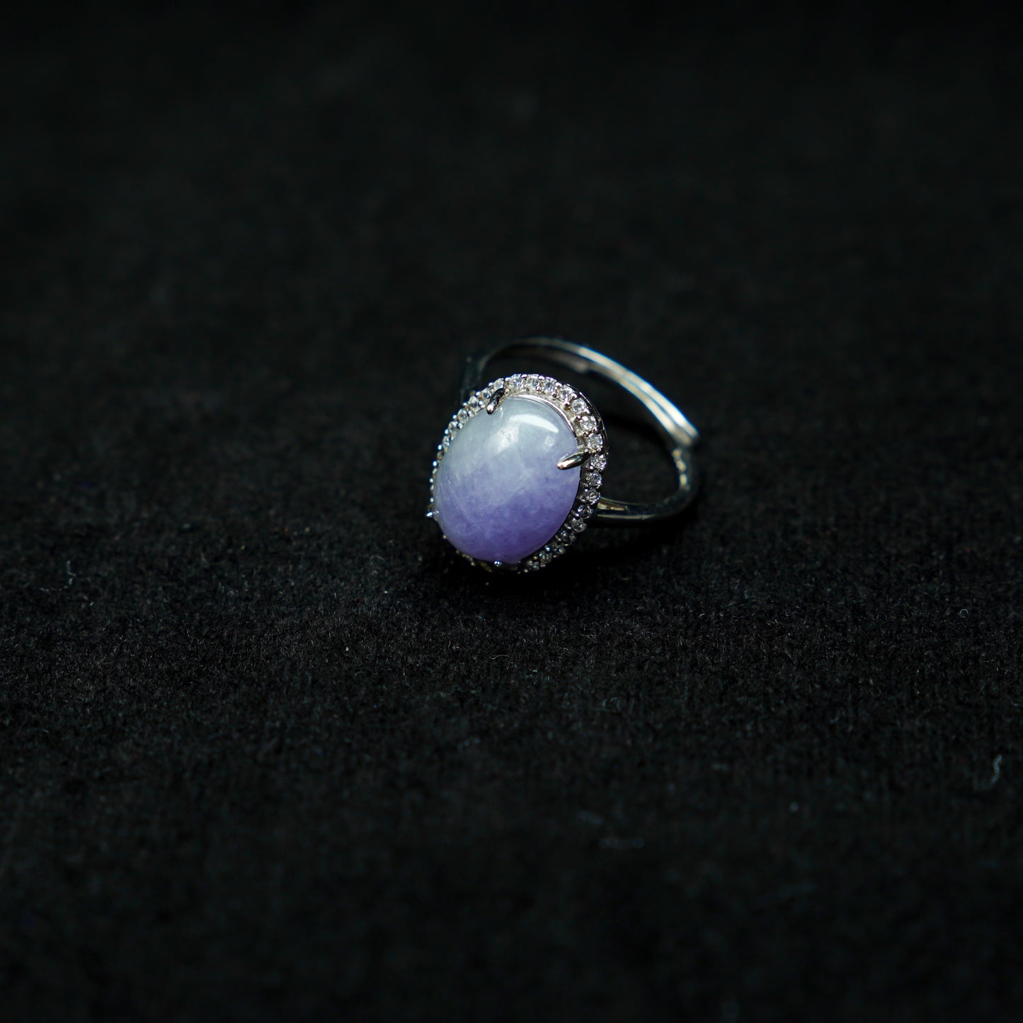 Lavender Jadeite Cabochon Ring with Diamond Halo