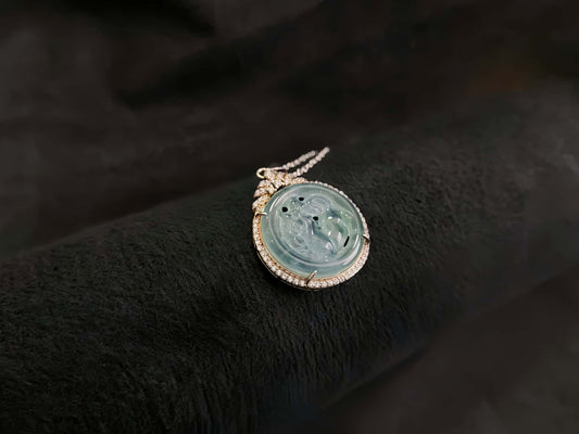 A ice aqua hollow carve halo jadeite pendant.