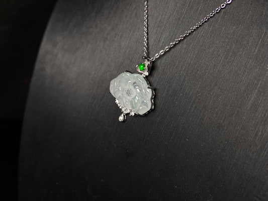 A icy peony with green glow jadeite pendant.