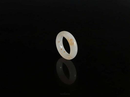 Auspicious Koi | Pure White Flecked With Gold · Nature Burmese Jadeite Ring