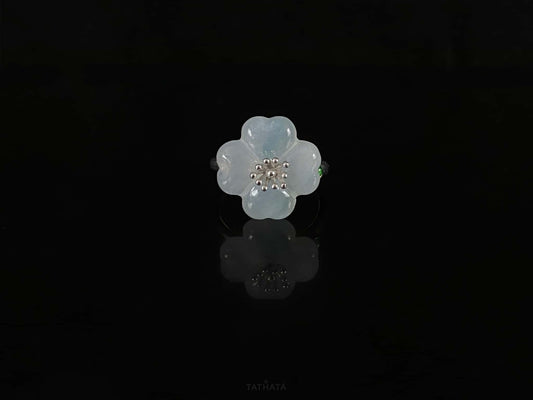Clear Dew Pale Ice Four-Leaf Clover · Nature Burmese Jadeite Ring