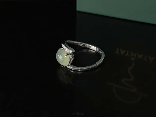 Clear Green Icy Cabochon· Nature Burmese Jadeite Ring (18mm)