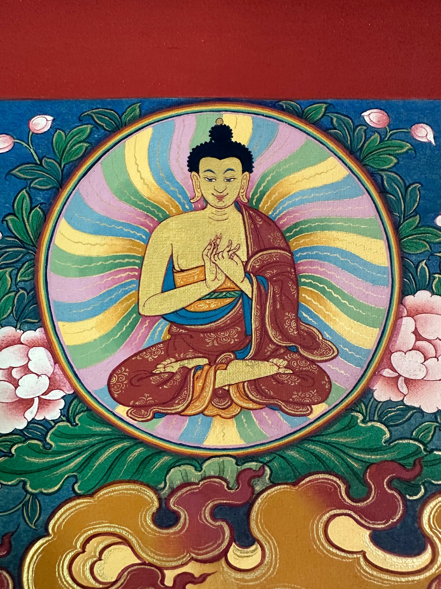 Shakyamuni Buddha Thangka – Depicting the Historical Buddha of Enlightenment, radiating calm presence and timeless wisdom.