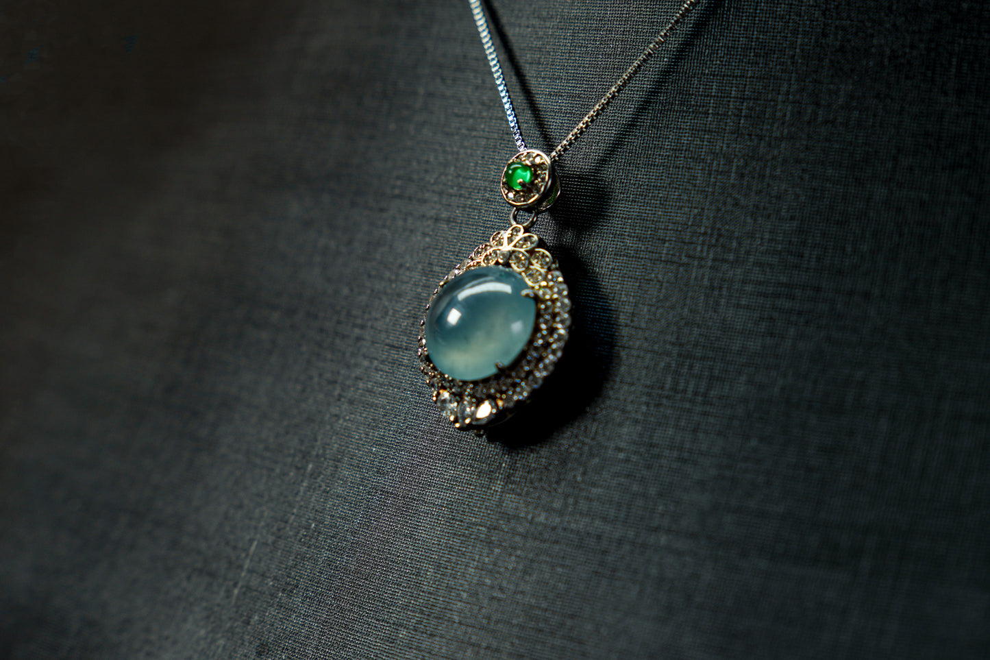 Skyveil Realm – Blue Glassy Jadeite Pendant