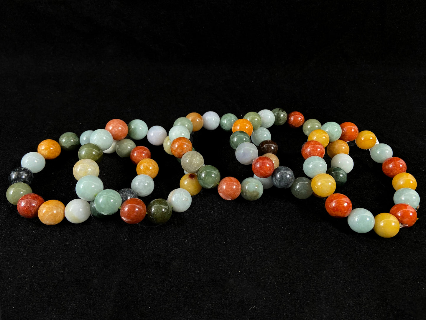 Colorful Rainbow Harmony Multicolor Jadeite Bracelet · Natural Burmese Jadeite Beads Bracelet