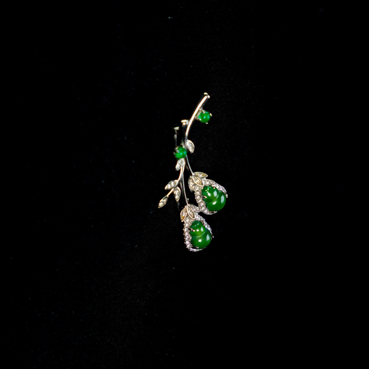 Twin Blessings | Fiery Green Jadeite Gourd Brooch