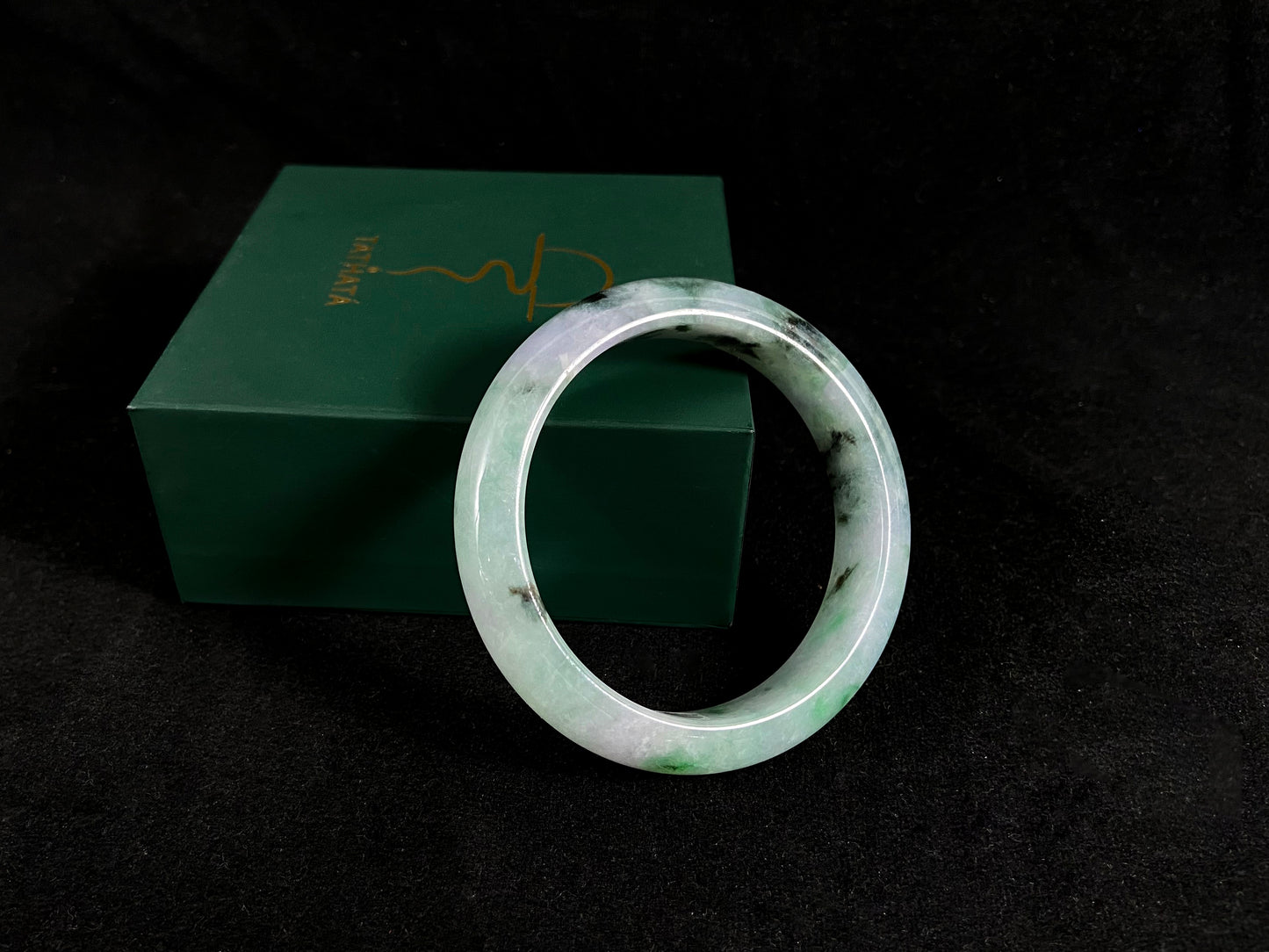 Ink Serenity · Jadeite Peace Bangle with Floating Green (55mm)