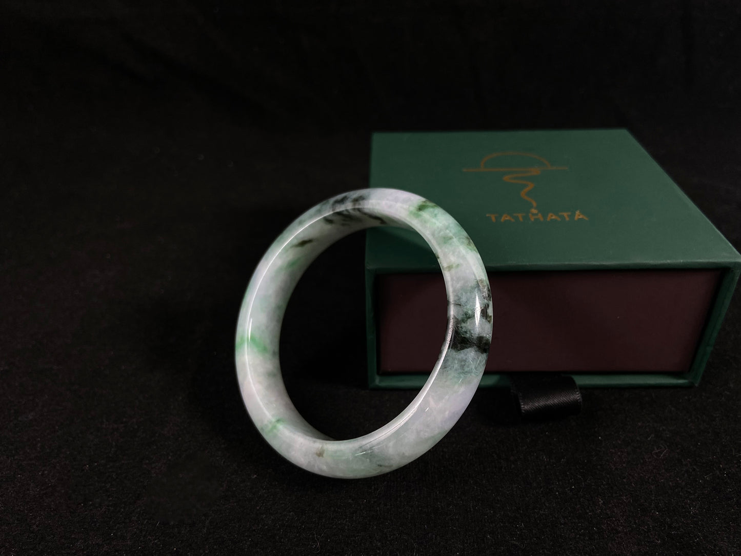 Ink Serenity · Jadeite Peace Bangle with Floating Green (55mm)