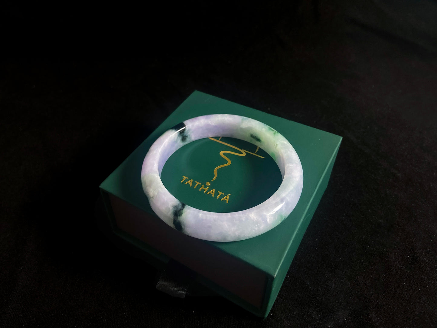 Ink Landscape · Jadeite Bangle with Floating Green (57mm)