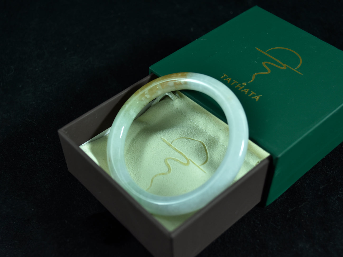 Turning Light · Jadeite Bangle with Yellow Accent (57mm)