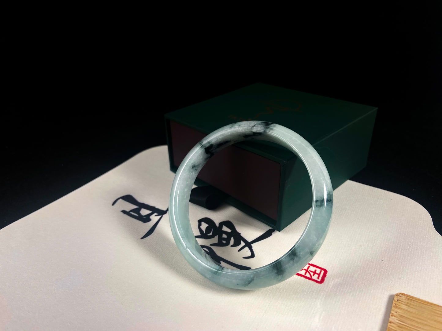 Ink Serenity · Jadeite Peace Bangle with Floating Green (61mm)
