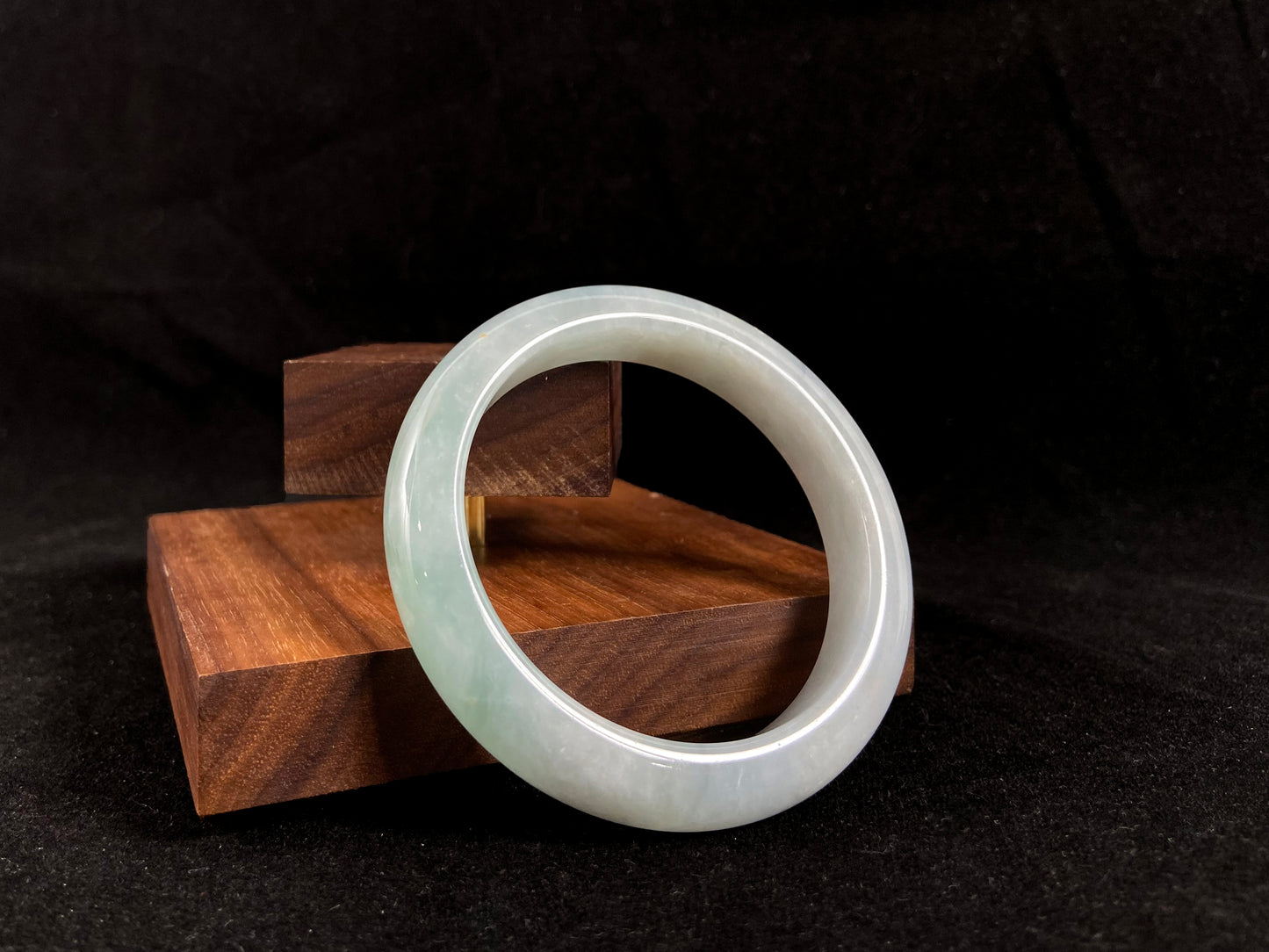 Blue Mist · Half Mountain-Water Jadeite Peace Bangle (56mm)