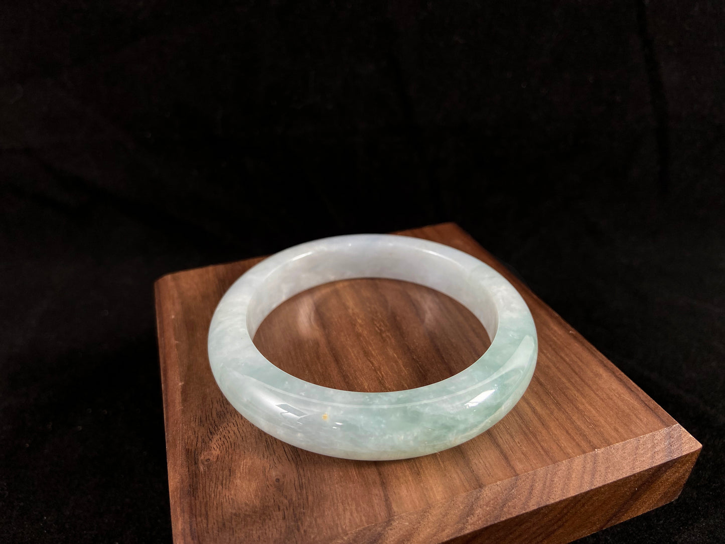 Blue Mist · Half Mountain-Water Jadeite Peace Bangle (56mm)