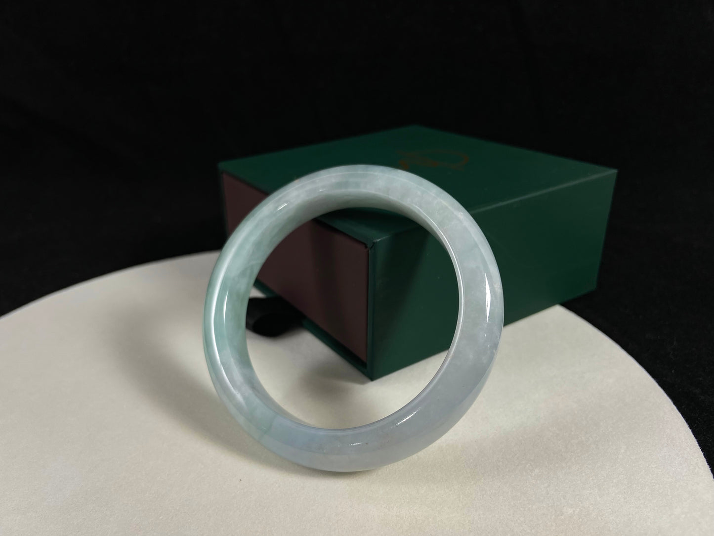 Blue Mist · Half Mountain-Water Jadeite Peace Bangle (56mm)