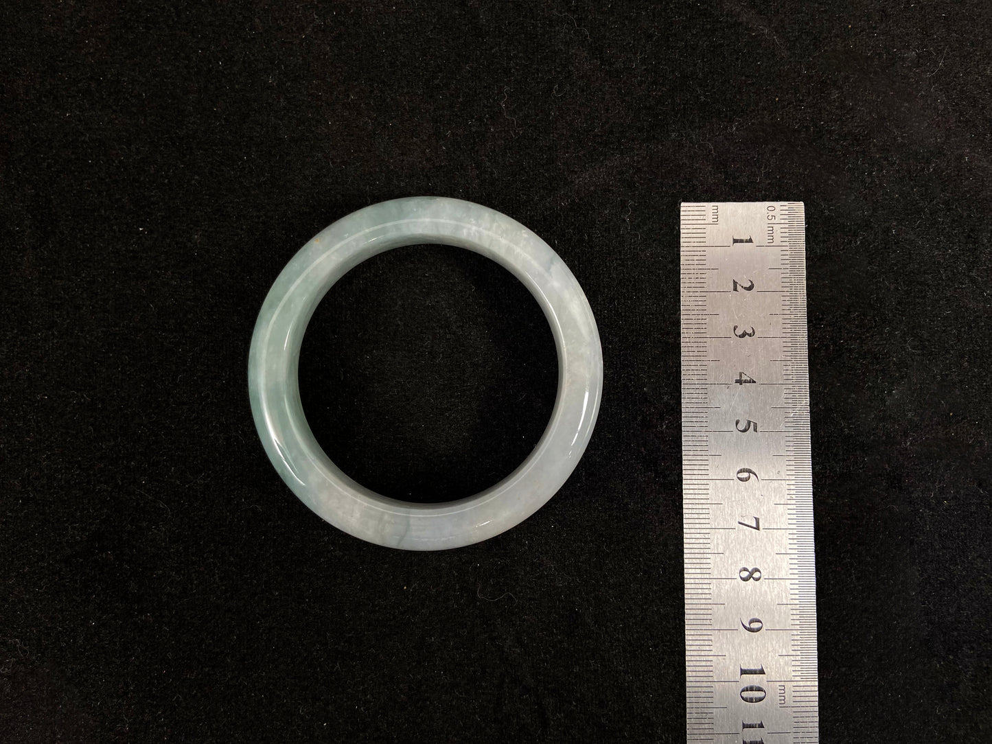 Blue Mist · Half Mountain-Water Jadeite Peace Bangle (56mm)