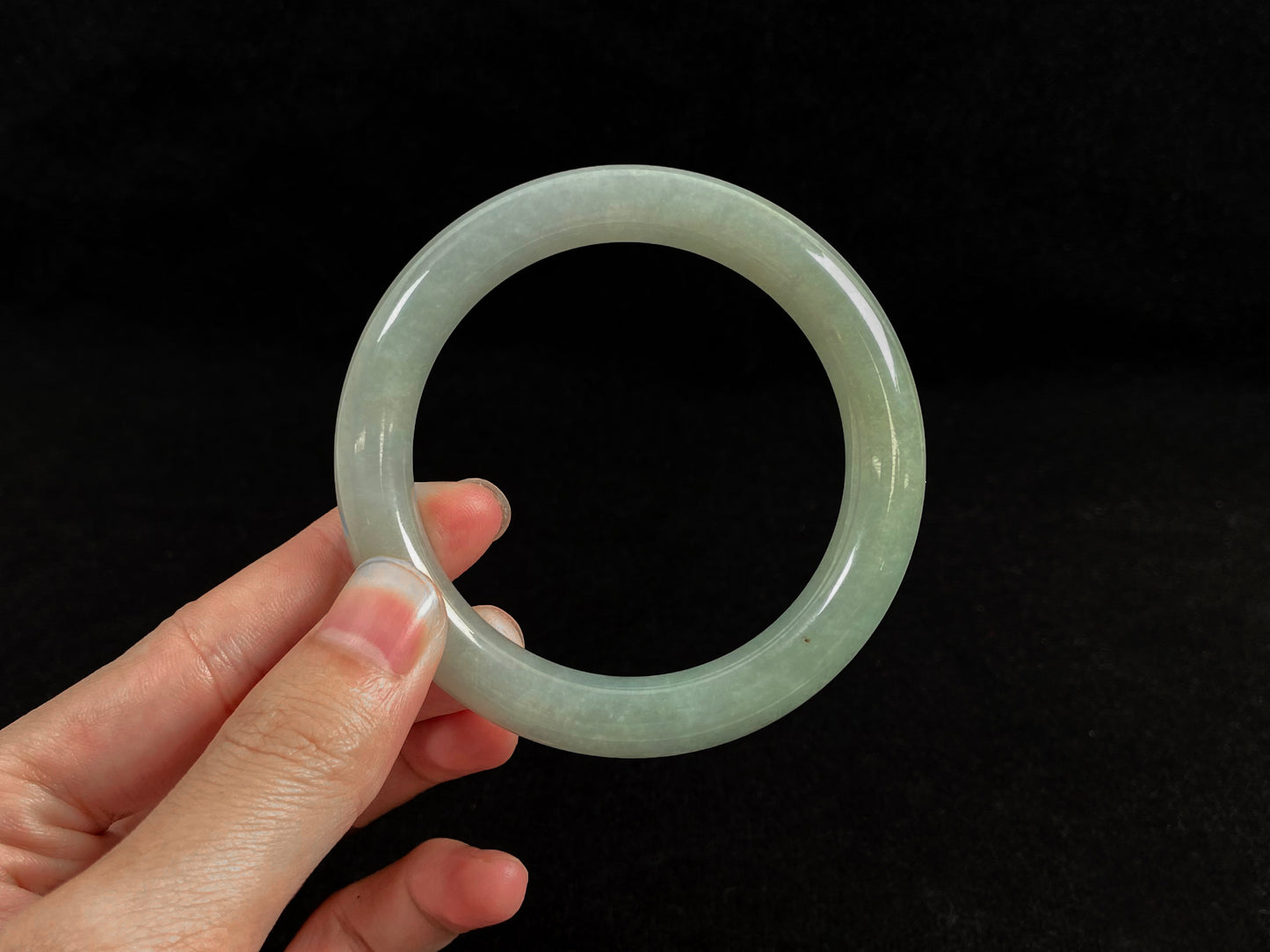 Ethereal Frosted Mint · Nature Burmese Jadeite Bangle (58mm)