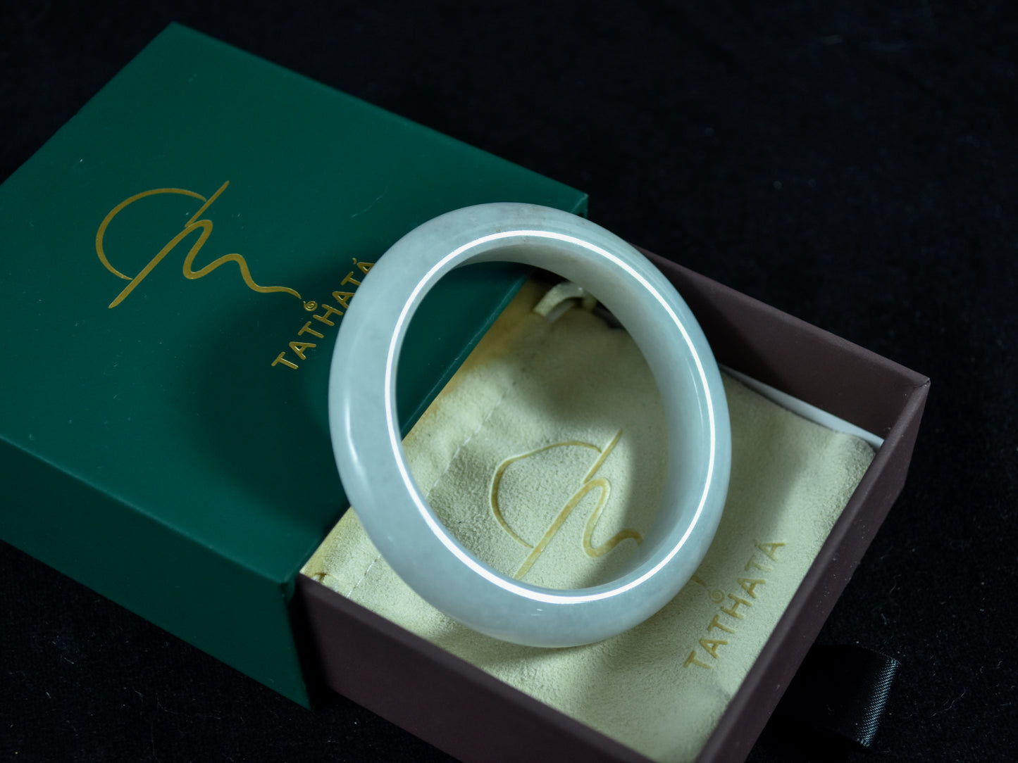 Silent Light · Burmese White Jadeite Bangle (56.5mm)