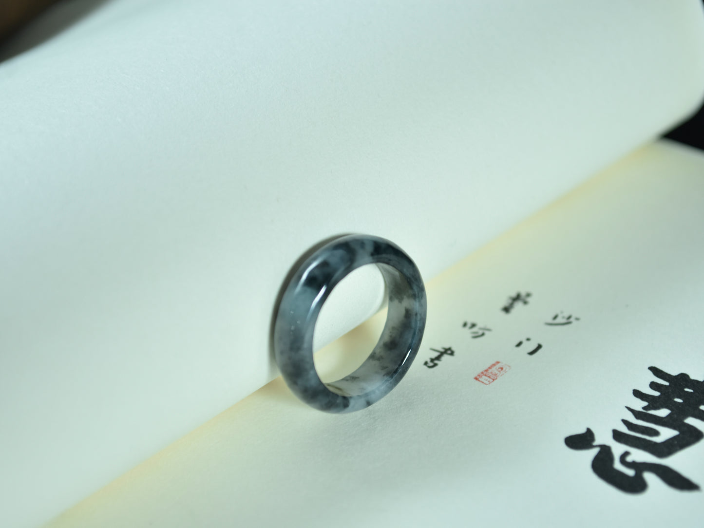 Obsidian Mist · Black Jadeite Ring Band (14mm)