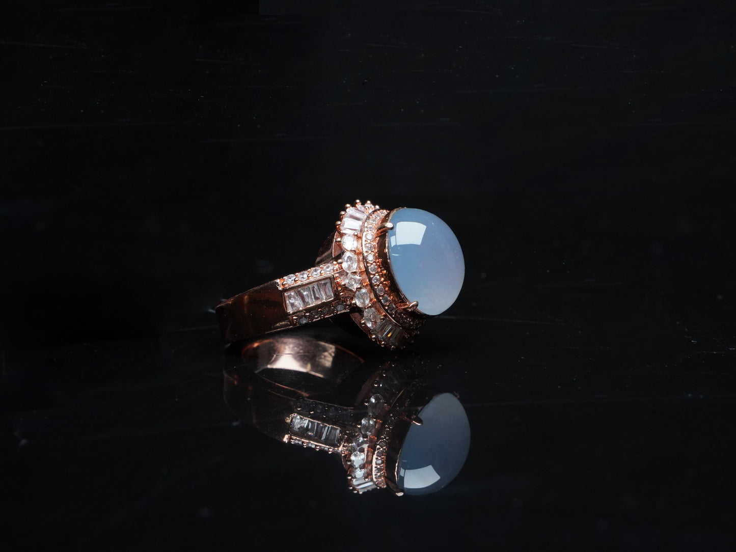 Cabochon Sky Blue · Nature Burmese Jadeite Ring
