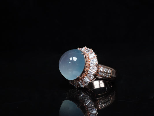 A icy sky blue dew drop jadeite ring.
