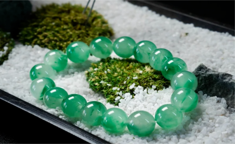 African Green Jade Bead Strand.