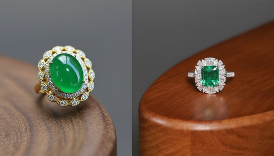 Jadeite ring and emerald ring.