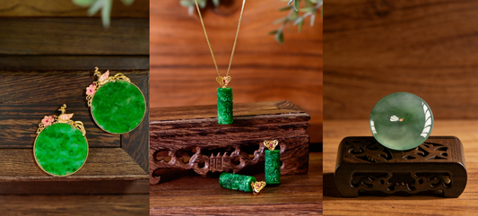 Flowery green jadeite pendant, dry green jadeite pendant, and oily green jadeite pendant. 