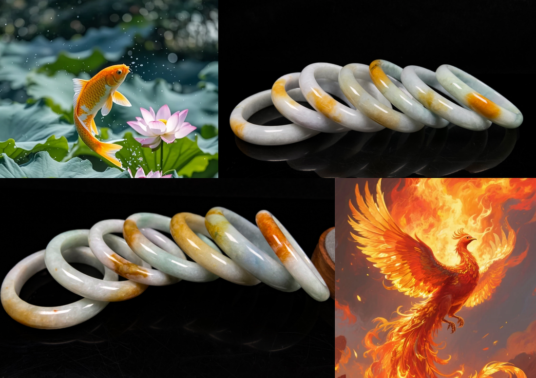 TATHATA Auspicious Koi & Fire Phoenix Jadeite Bangles New Arrival