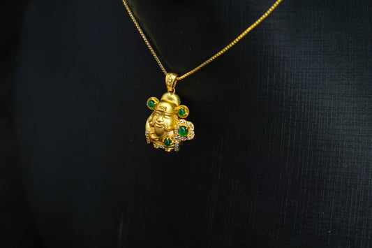 Gold Fortune God Pendant with Jadeite Accents