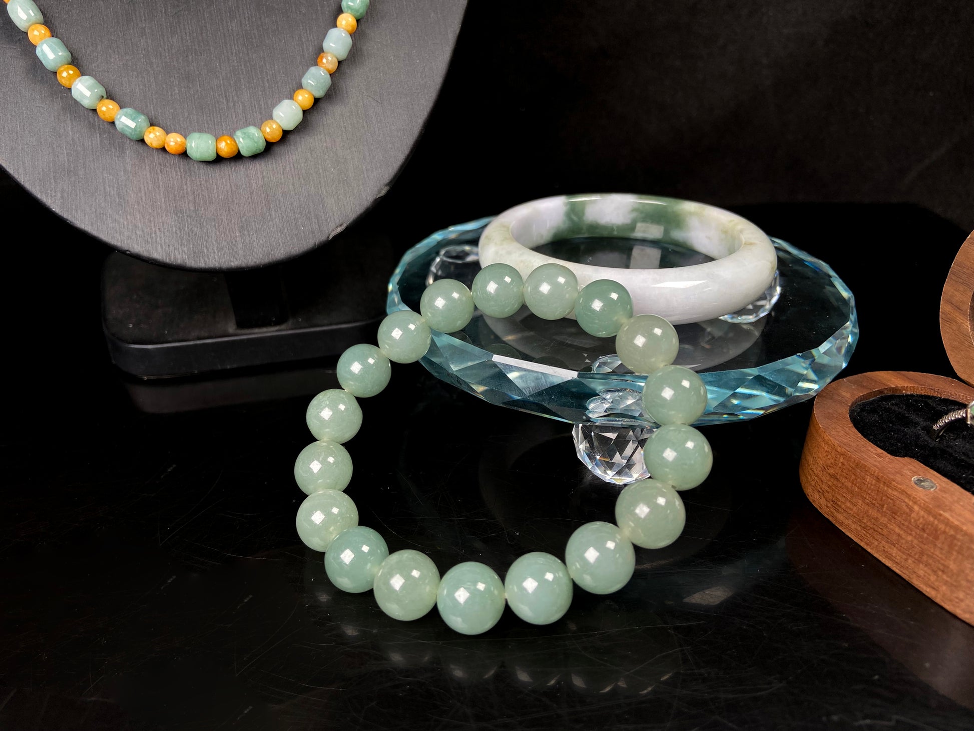 A three-tone milky yellow green jadeite.