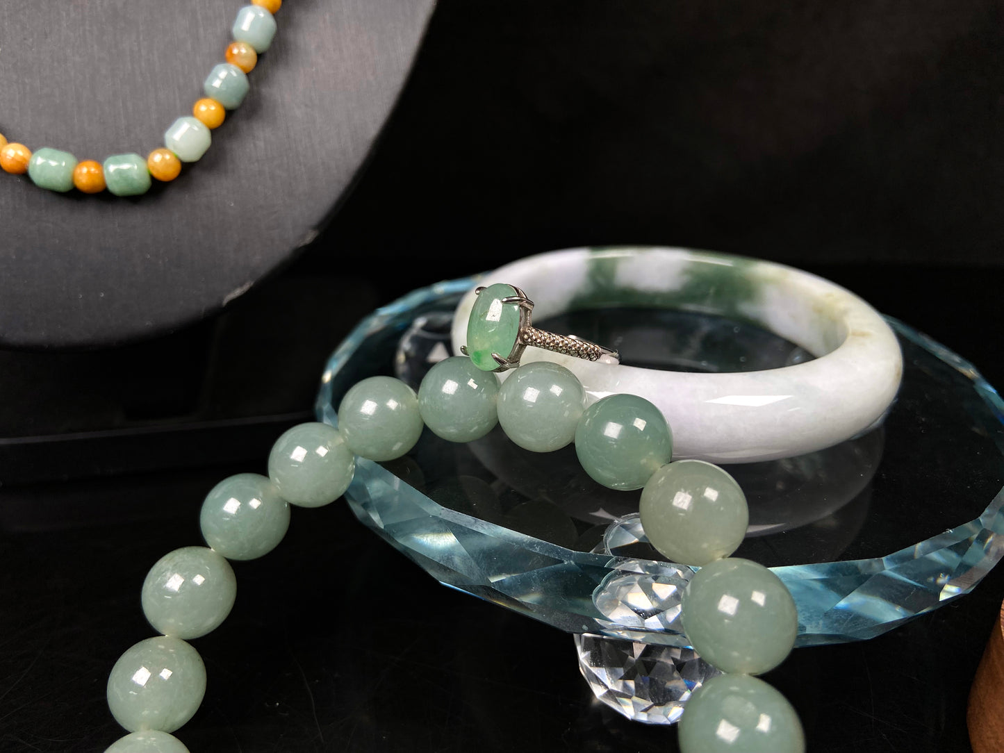 A three-tone milky yellow green jadeite.