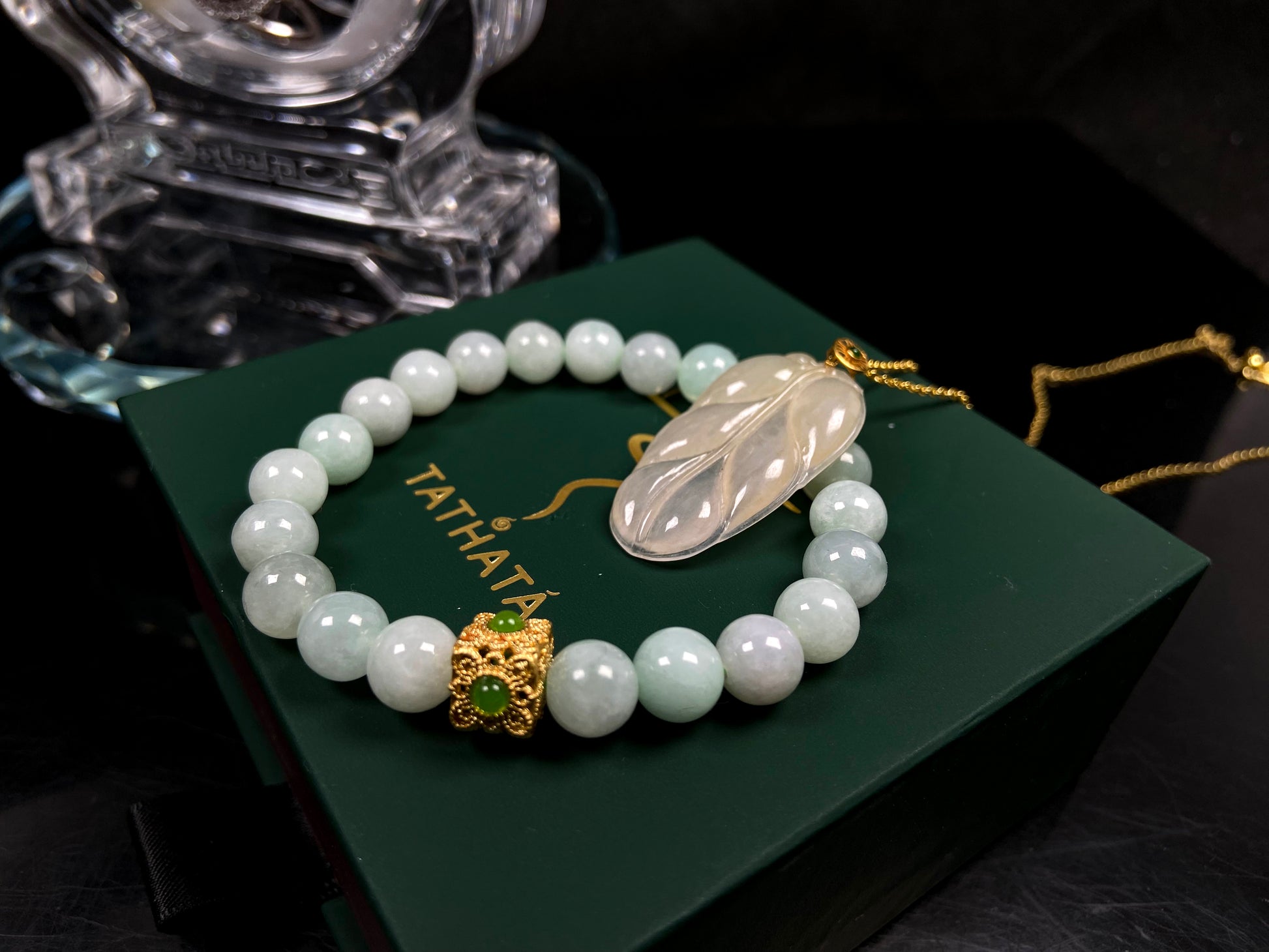 A three-tone milky yellow green jadeite.