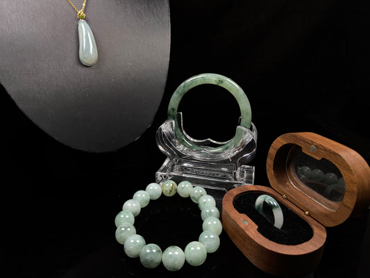 A set of cool floating green jadeite.