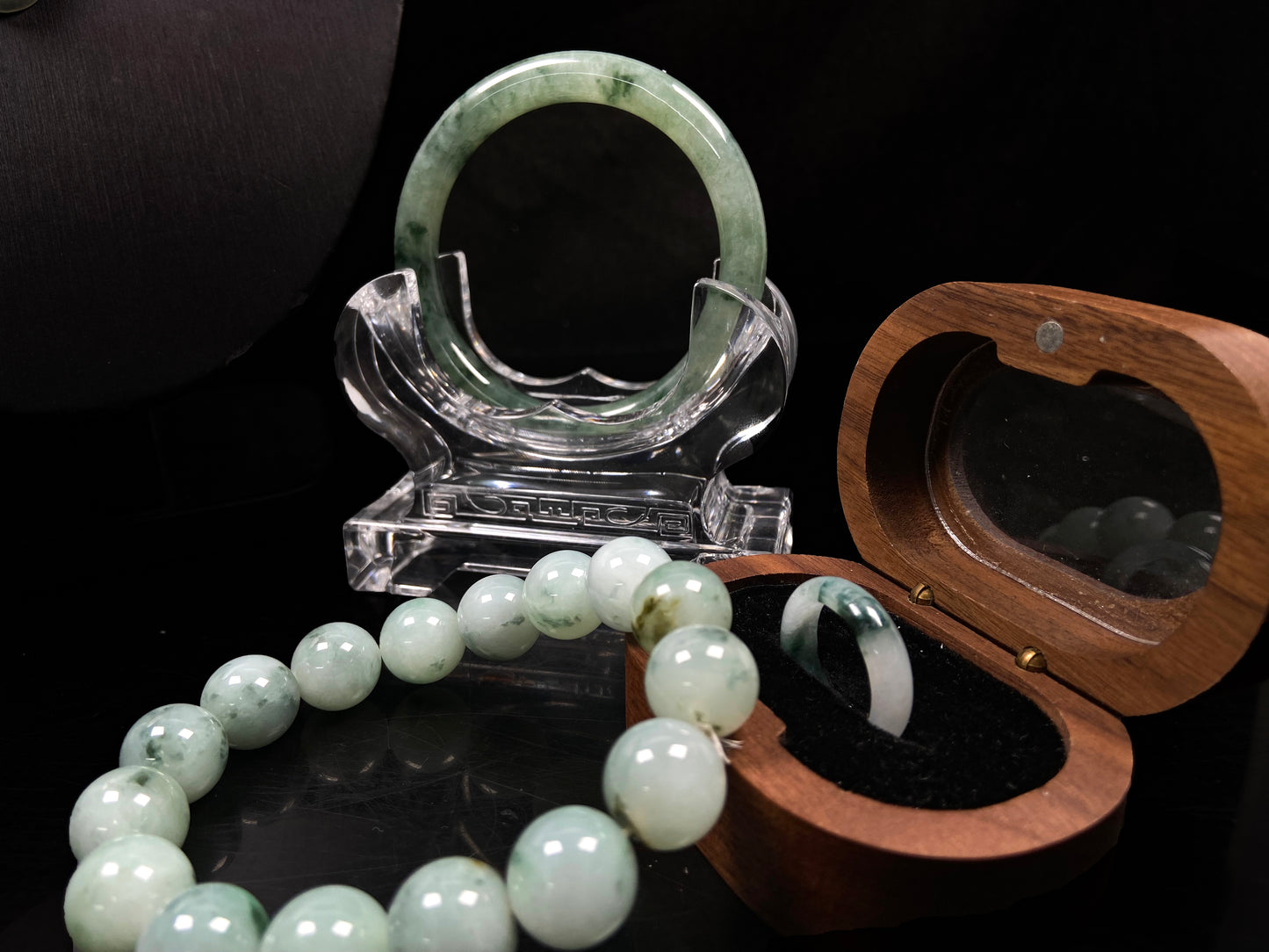 A set of cool floating green jadeite.